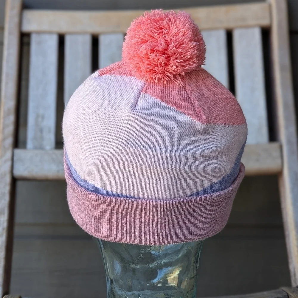 Nike Kids Pink Lavender Coral Silver Swoosh Pom Pom Beanie Youth One Size